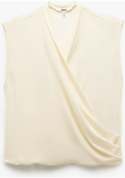 Krep Kumaş Drape Detaylı Kolsuz Kruvaze Bluz fırsatları