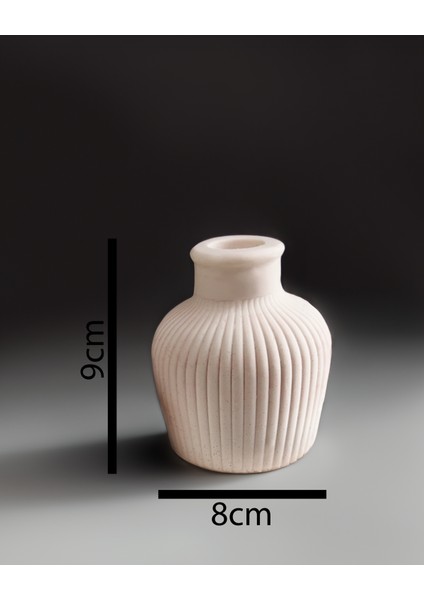 Dekoratif Beton Şamdan ve Vazo Seti – Lotus Mumluk ve Kabartmalı Vazo – Minimalist Beyaz (Çiçek Dahil Değildir))
