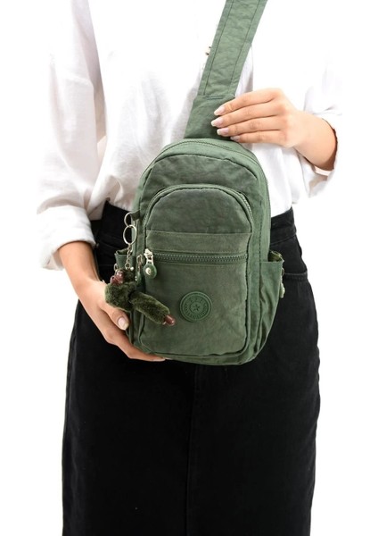 Haki Çok Bölmeli Unisex Göğüs Çantası, Günlük ve Casual Kullanım için Şık ve İşlevsel