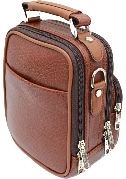 El ve omuz askılı, şık orta boy erkek çanta, kahverengi, suni deri, modern tasarım modelleri