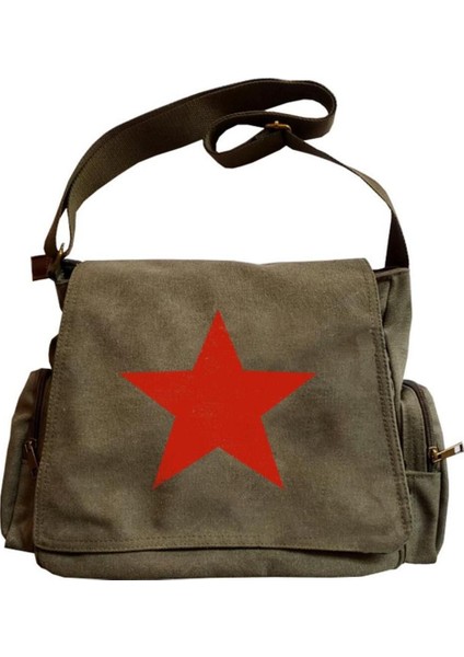 Yeşil Uniseks Postacı Çantası, Red Star Baskı, Şık ve Kullanışlı Tasarım fiyatları