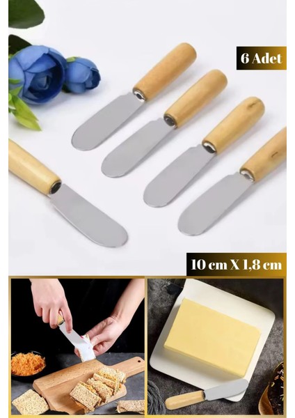 6'lı Ahşap Saplı Kahvaltı Bıçağı Seti | Reçel, Yağ, Sos Sürme Bıçağı Paslanmaz Çelik