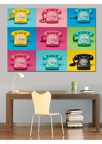 Retro Telefon Koleksiyonu Dekoratif Kanvas - Mdf Ahşap Tablo