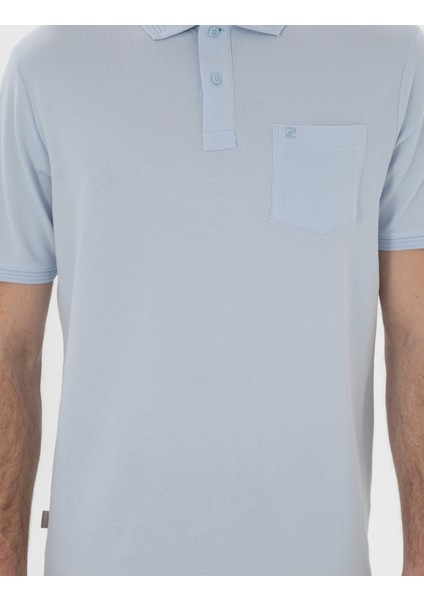 Erkek Açık Mavi Regular Fit Kıvrılmaz Polo Yaka Basic Tişört 50302538-VR003