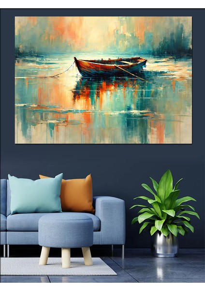 Gölde Yüzen Kayık Dekoratif Kanvas - Mdf Ahşap Tablo