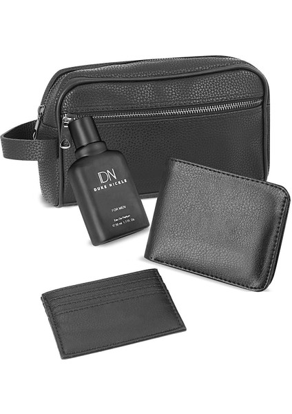 Şık Siyah Vegan Deri El Çantası ve Kartlık Hediye Seti, Küçük Boy