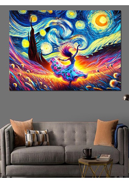 Yıldızlı Gece ve Dans Dekoratif Kanvas - Mdf Ahşap Tablo