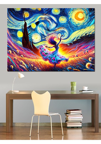 Yıldızlı Gece ve Dans Dekoratif Kanvas - Mdf Ahşap Tablo fiyatları