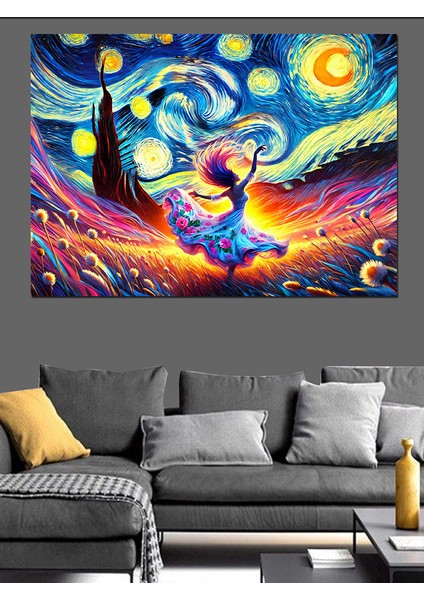 Yıldızlı Gece ve Dans Dekoratif Kanvas - Mdf Ahşap Tablo modelleri
