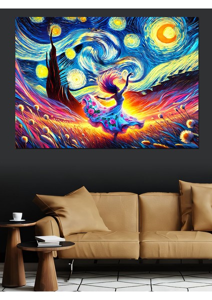 Yıldızlı Gece ve Dans Dekoratif Kanvas - Mdf Ahşap Tablo fırsatları