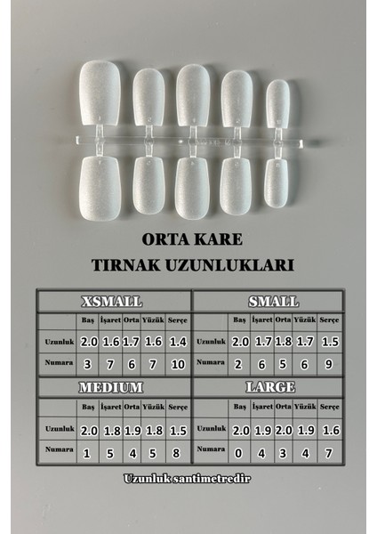 100 Adet Jel Tırnak SMALL Beden KARE Takma Tırnak Seti ORTA Uzunlukta Yapıştırıcı Hediyeli