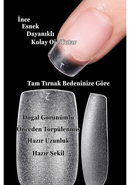 100 Adet Jel Tırnak SMALL Beden KARE Takma Tırnak Seti ORTA Uzunlukta Yapıştırıcı Hediyeli