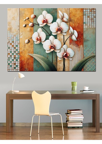Orkide Çiçek Deseni Dekoratif Kanvas - Mdf Ahşap Tablo