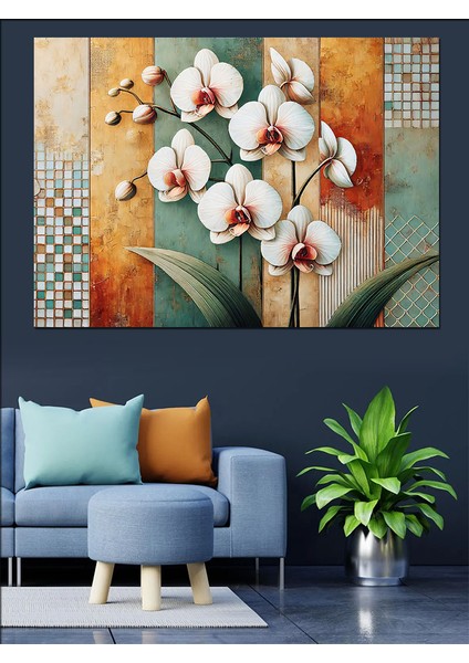 Orkide Çiçek Deseni Dekoratif Kanvas - Mdf Ahşap Tablo fırsatları