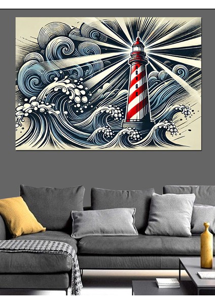 Fırtınada Deniz Feneri Dekoratif Kanvas - Mdf Ahşap Tablo