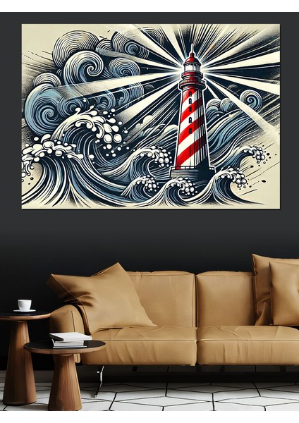 Fırtınada Deniz Feneri Dekoratif Kanvas - Mdf Ahşap Tablo fiyatları