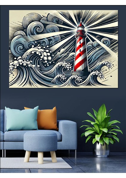 Fırtınada Deniz Feneri Dekoratif Kanvas - Mdf Ahşap Tablo modelleri