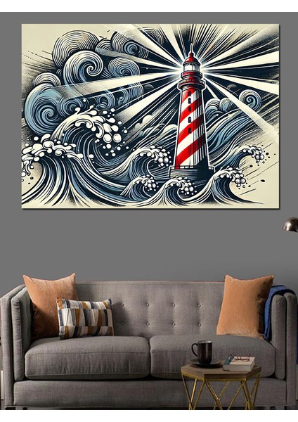 Fırtınada Deniz Feneri Dekoratif Kanvas - Mdf Ahşap Tablo fırsatları