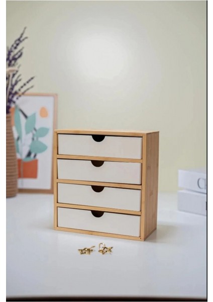 Bambu 4 Çekmeceli Kozmetik ve Takı Düzenleyici Organizer