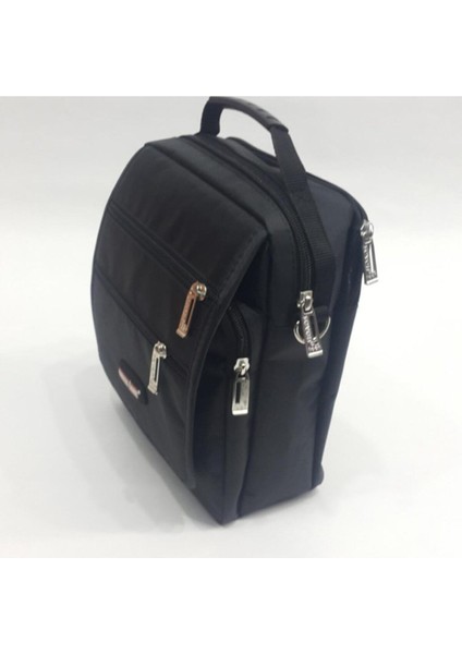 Siyah Kumaş 6 Bölmeli Erkek Omuz Askılı El Çanta