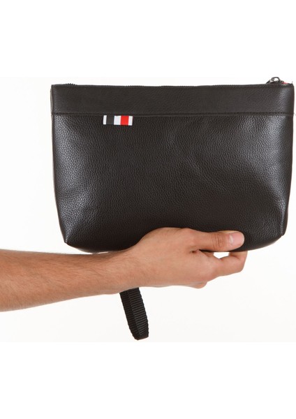 Şık ve kullanışlı orta boy el çantası, suni deri, bilek askılı, siyah renk indirimleri