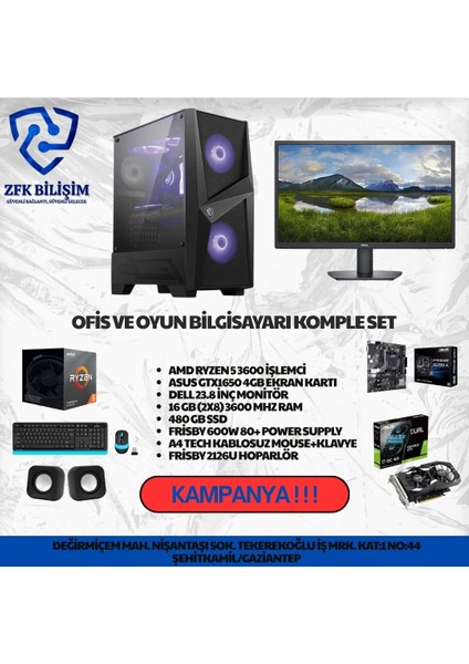 Amd Ryzen5 3600 16 GB Ram 23.8inç Mon. GTX1650 4gb Klv. Mouse Hediye