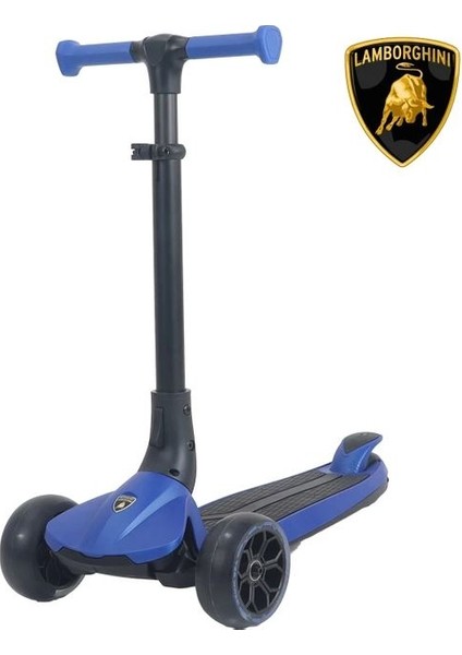 Lamborghini Lisanslı L3 Kolay Katlanabilir Işıklı Orta Gövde ve Işıklı Tekerlekli Çocuk Scooter Mavi
