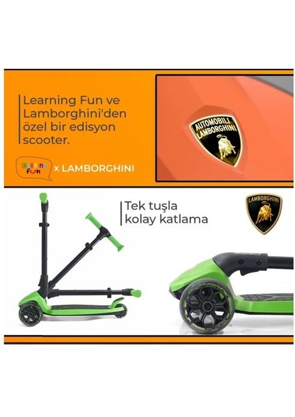 Lamborghini Lisanslı L3 Kolay Katlanabilir Işıklı Orta Gövde ve Işıklı Tekerlekli Çocuk Scooter Mavi fırsatları