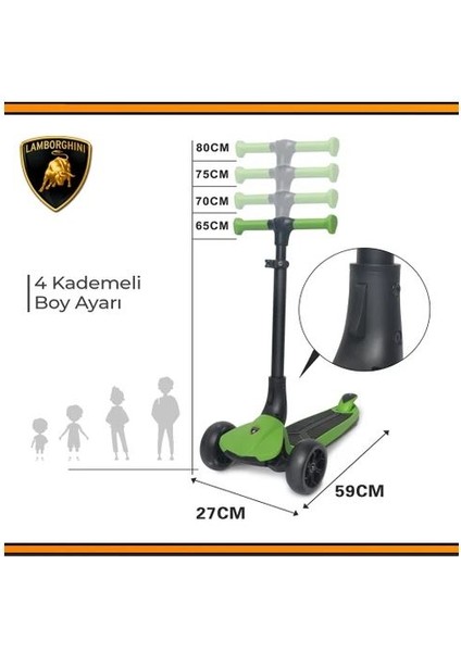 Lamborghini Lisanslı L3 Kolay Katlanabilir Işıklı Orta Gövde ve Işıklı Tekerlekli Çocuk Scooter Mavi indirimleri