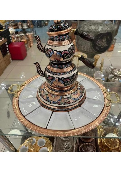 12 Kişilik Ocaklı Demlikli Bakır Kahvaltı Sunumluğu Full Set