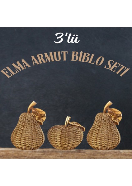 Dekoratif Elma Armut Biblo Seti – Şık ve Modern 3'lü Obje Takımı