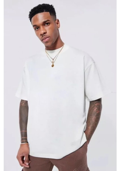 Unisex Basic Bisiklet Yaka Oversize Tshirt
