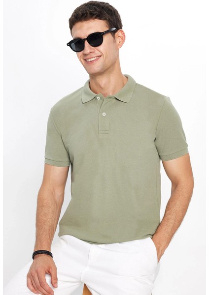 Erkek 5'li Paket Siyah-Saks Mavi-Kahverengi-Haki-Gri Slim Fit Pamuklu Düz Pike Polo Yaka Tişört indirimleri