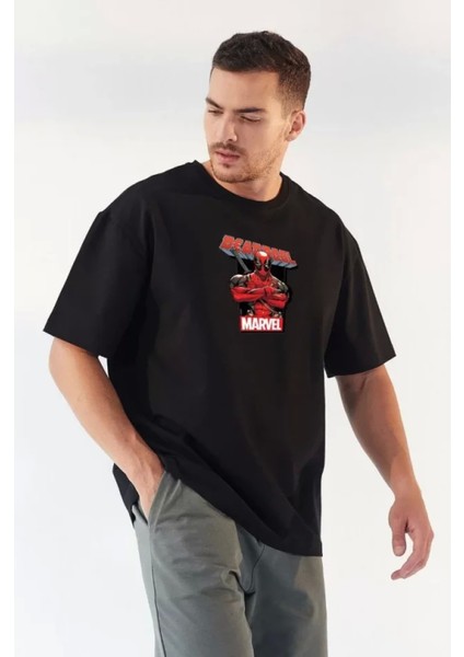 Unisex Bisiklet Yaka Baskılı Oversize Tshirt