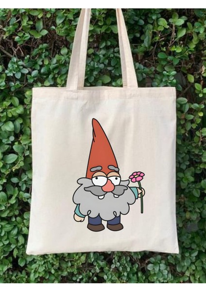 Şirin Gnome Tasarımlı Bej Bez Çanta, Günlük Şıklık ve Pratiklik İçin