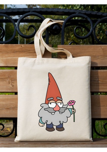 Şirin Gnome Tasarımlı Bej Bez Çanta, Günlük Şıklık ve Pratiklik İçin modelleri