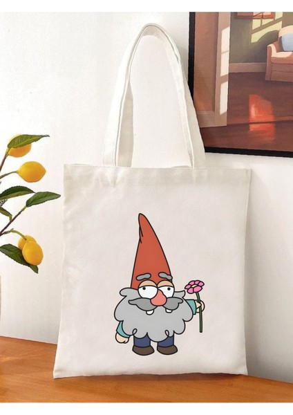 Şirin Gnome Tasarımlı Bej Bez Çanta, Günlük Şıklık ve Pratiklik İçin fırsatları