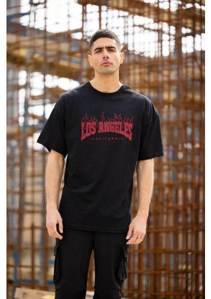 Unisex Bisiklet Yaka Baskılı Oversize Tshirt