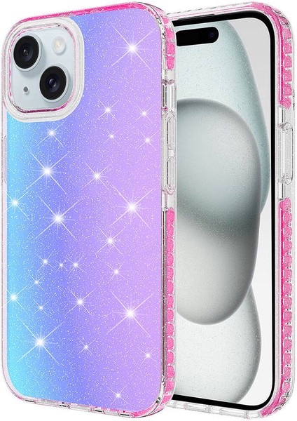 Apple iPhone 15 Uyumlu Parlak Renk Geçişli Zore Velle Kapak-Pembe Koyu