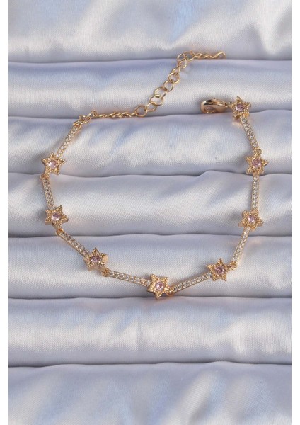 Vip Seri Pirinç Altın Renk Zirkon Taşlı Yıldız Model Bileklik