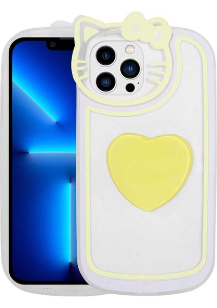 Apple iPhone 12 Pro Uyumlu Kedi Figürlü Transparan Pop Soketli Zore Ritmik Kapak-Sarı