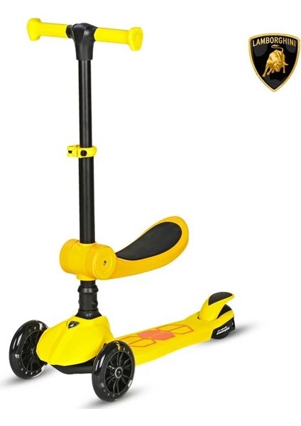 Lisanslı L5 2in1 Katlanabilir Oturaklı Işıklı 3 Tekerlekli Çocuk Scooter Sarı