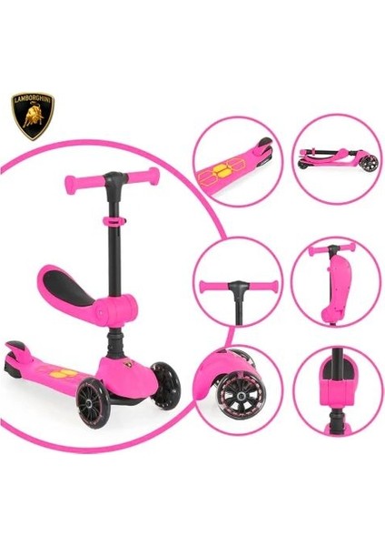 Lisanslı L5 2in1 Katlanabilir Oturaklı Işıklı 3 Tekerlekli Çocuk Scooter Sarı