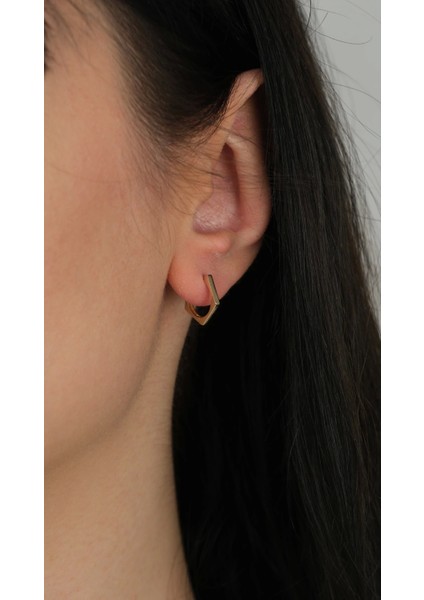 14 Ayar Altın Beşgen Halka Küpe