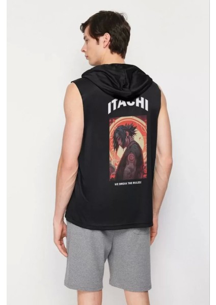 Kapşonlu Kolsuz Baskılı Oversize Tshirt
