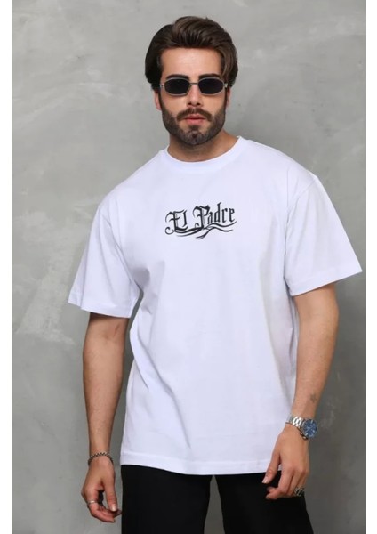 Unisex Bisiklet Yaka Baskılı Oversize Tshirt