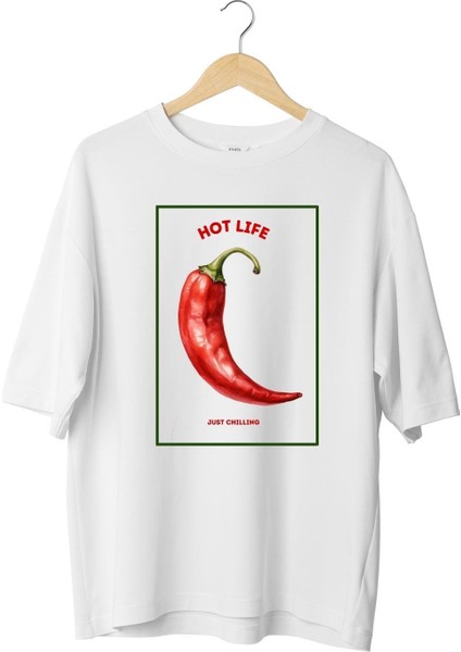 Kalın Pamuklu Chılı Baskılı Oversize T-Shirt modelleri