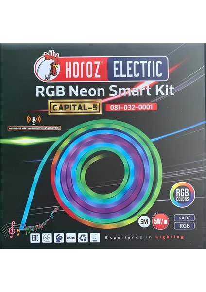 Horoz Rgb Şerit LED Neon Smart Kit(Sese Duyarlı) 5mt