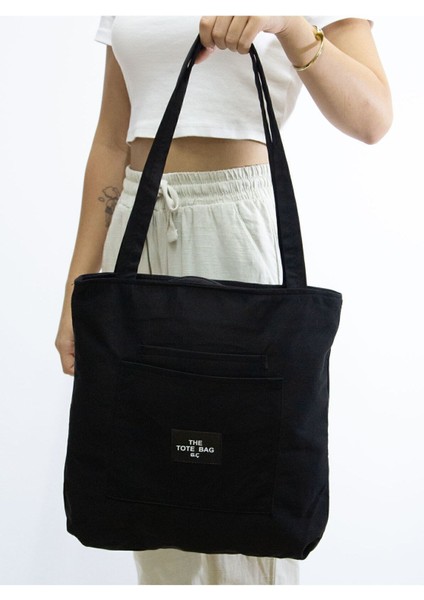 Kadın Siyah Su Geçirmez Yumuşak Bez Kumaş Çok Bölmeli Kol ve Omuz Çantası