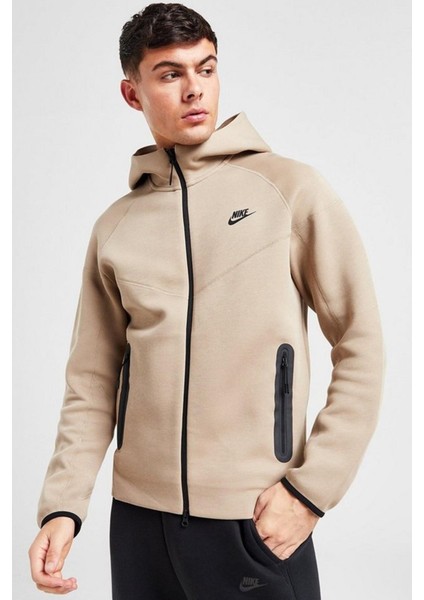 Tech Fleece Full Zip Windrunner Hoodie Navy Kapüşonlu Unisex Sweatshirt Kahve